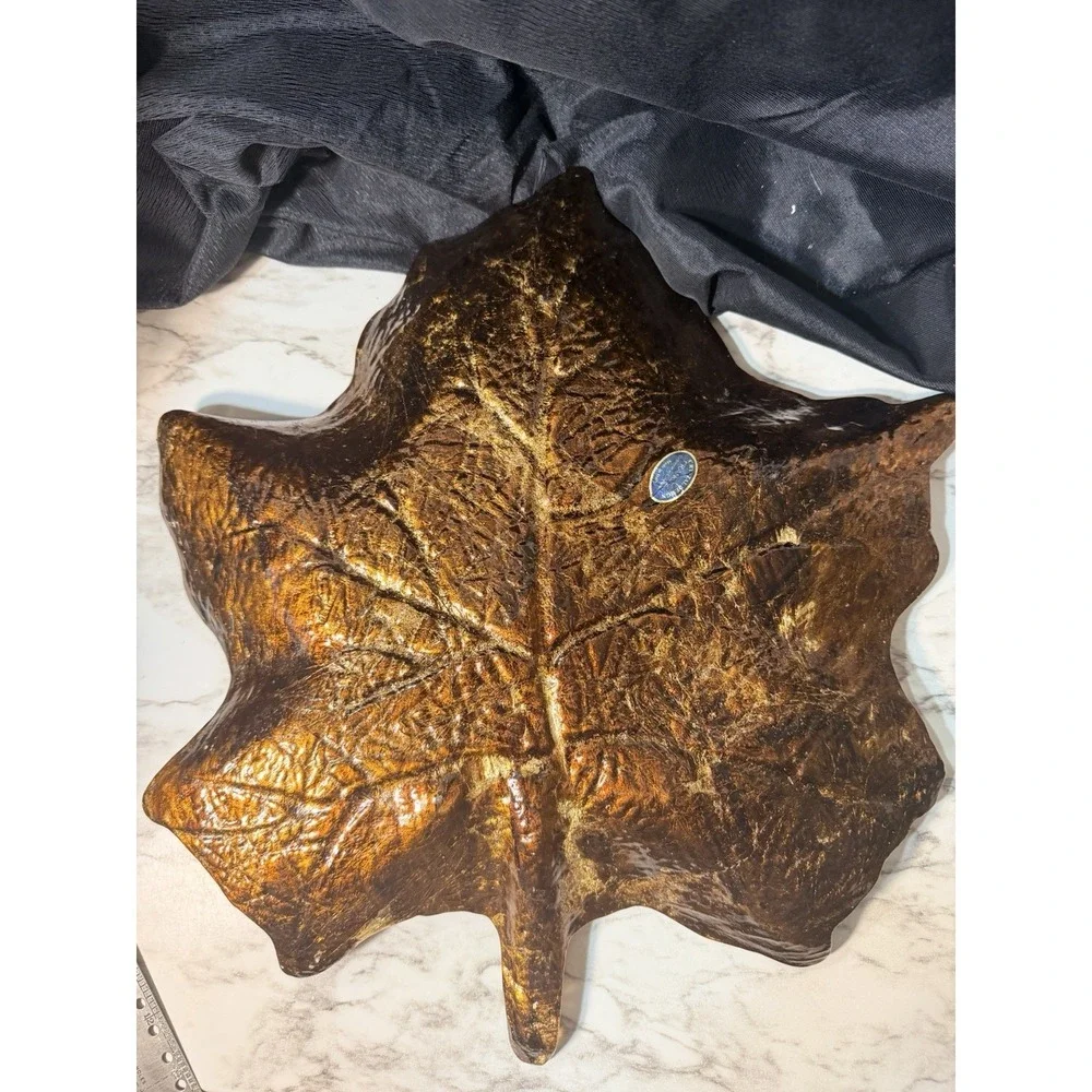 VTG Maple‎ Leaf Glass And Metal Dish Tray Fall Decor (P2914)